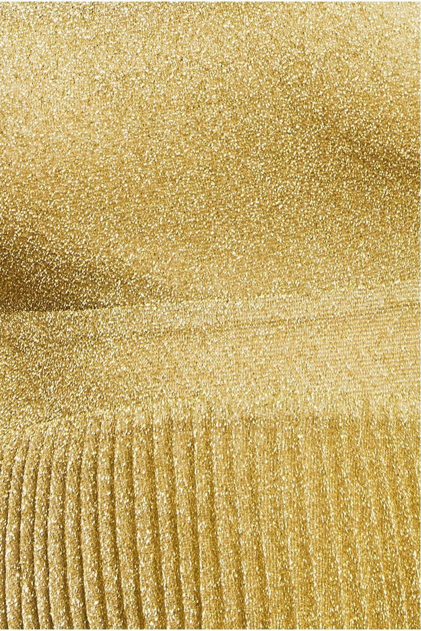 Tie Back Pleated Lurex Skater Midi Dress - Gold by Goddiva