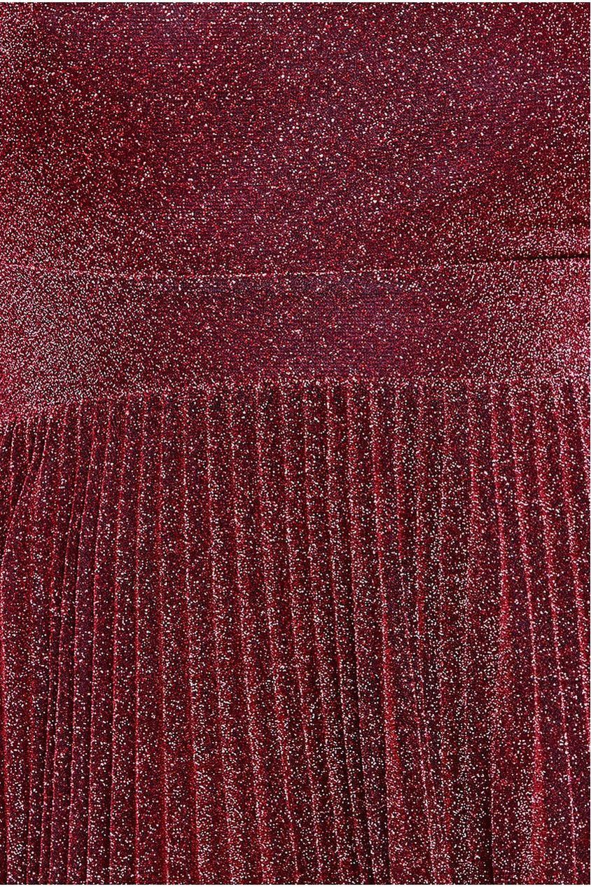 Tie Back Pleated Lurex Skater Midi Dress - Burgundy by Goddiva