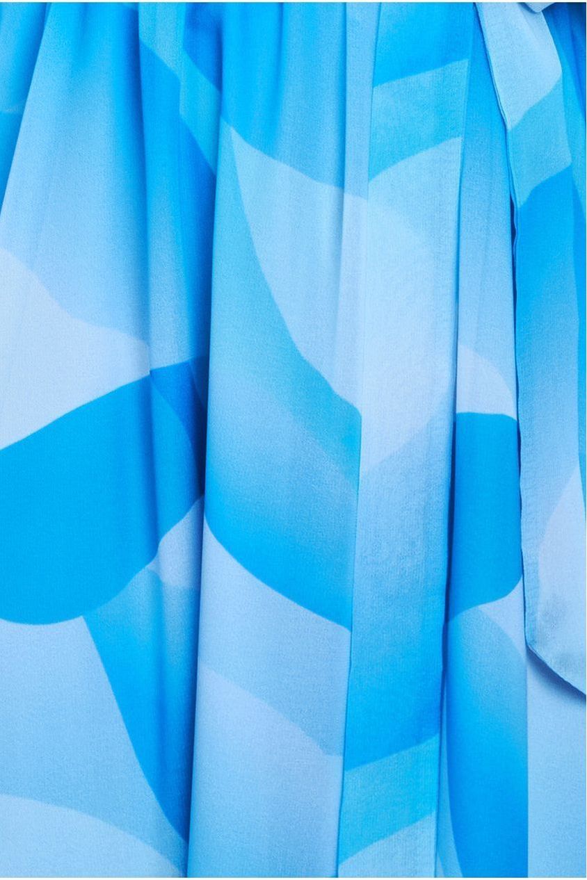 Printed Flutter Sleeve Chiffon Midi Dress - Light Blue by Goddiva