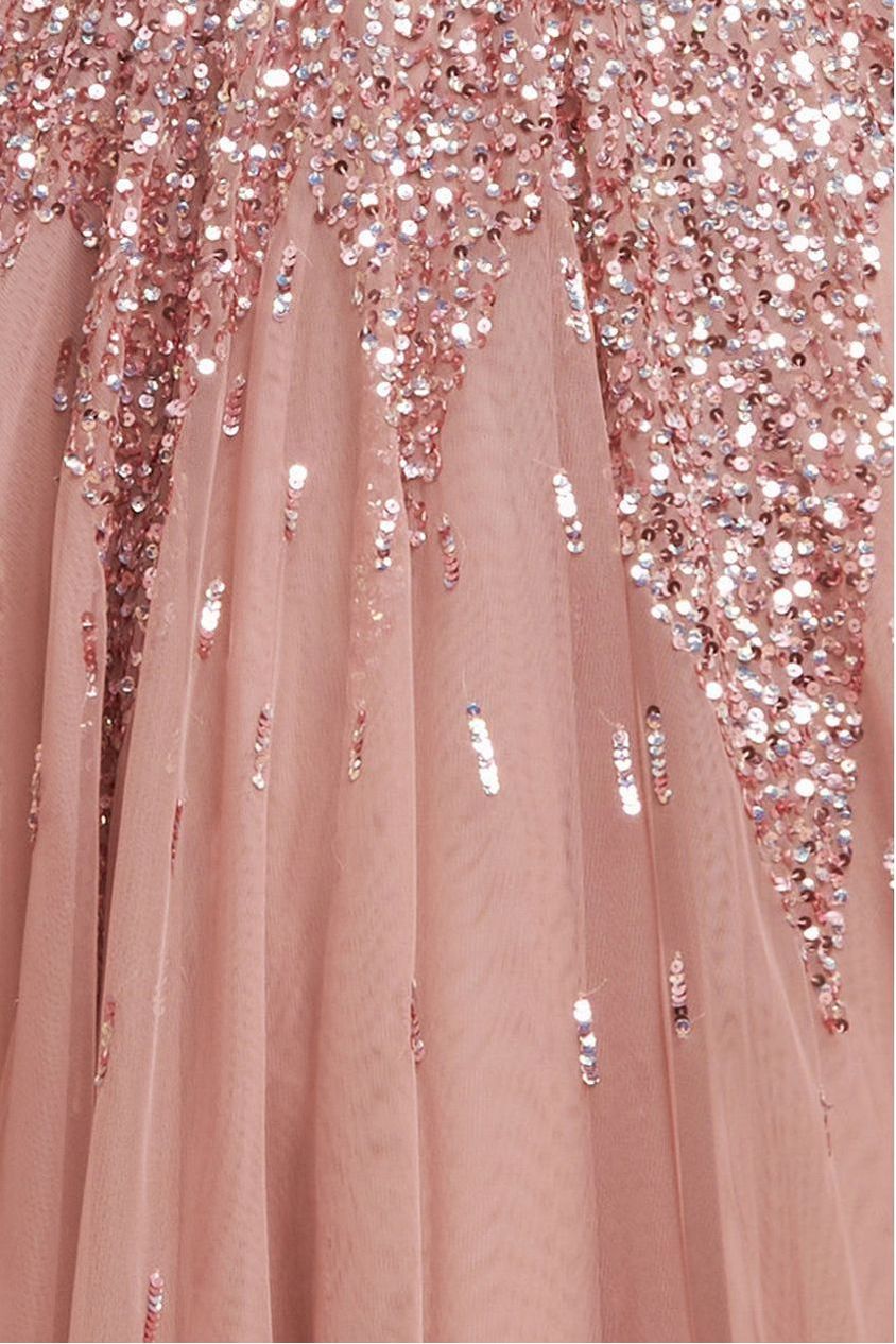 Sunray Hand Embellished Sequin A-Line Sleeveless Maxi Dress - Blush Pink by Goddiva