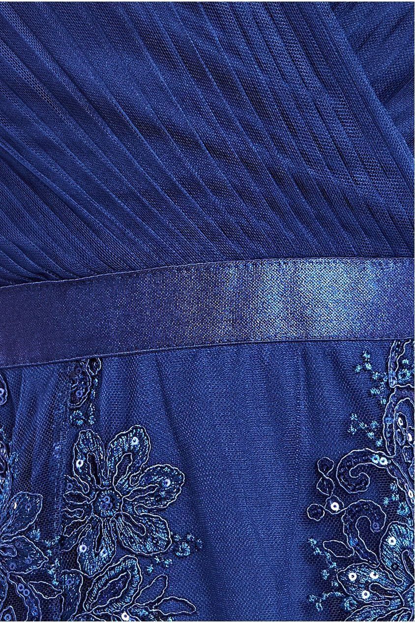 Pleated Satin Bodice High And Low Dress - Navy by Goddiva