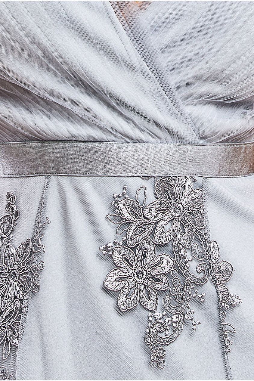 Pleated Satin Bodice High And Low Dress - Grey by Goddiva