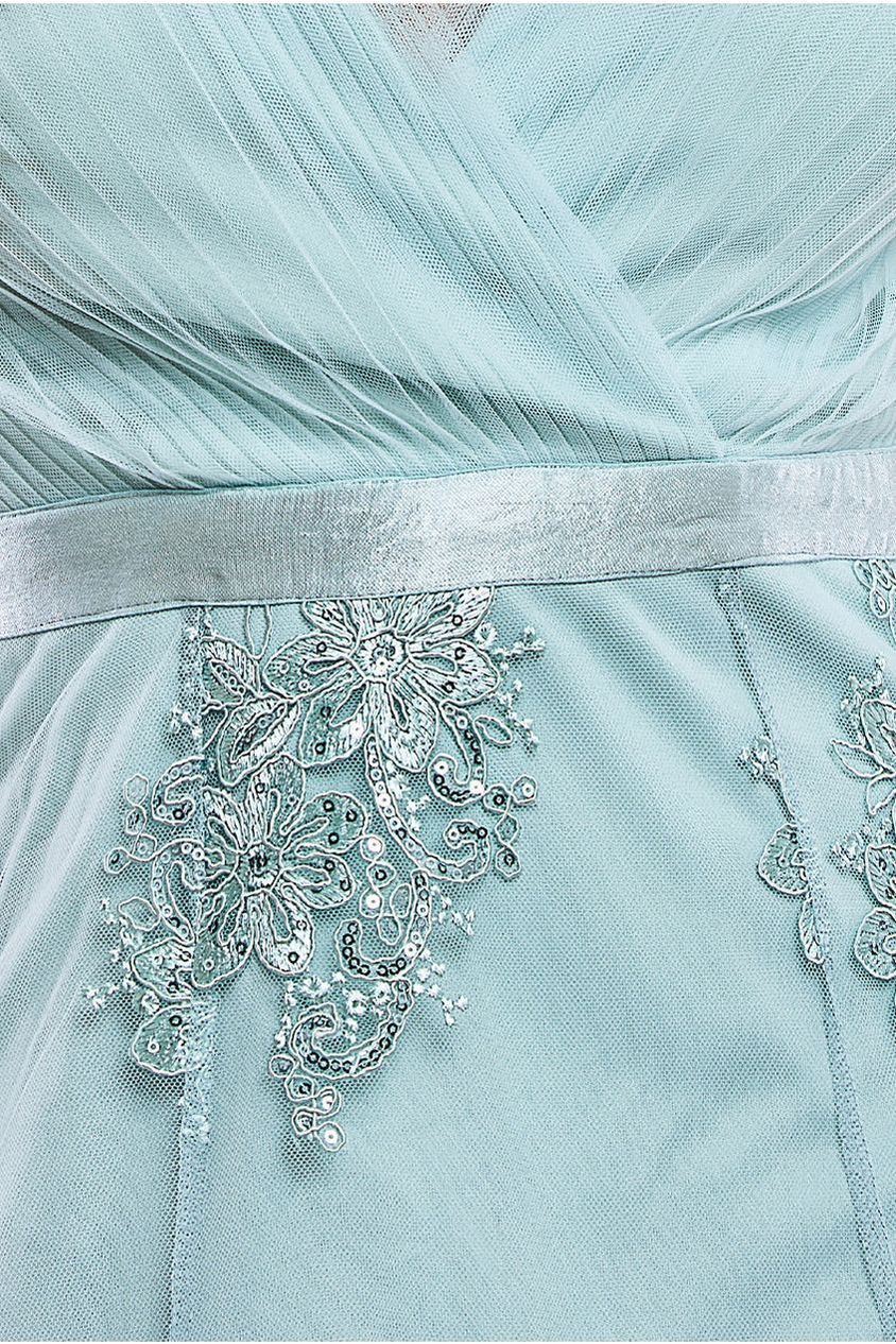 Pleated Satin Bodice High And Low Dress - Sage Green by Goddiva
