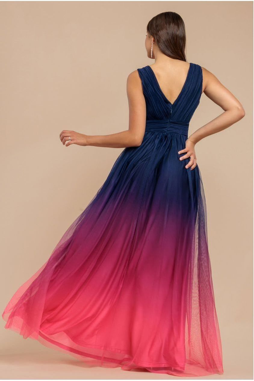 Sleeveless Ombre Pleated A-Line Maxi Dress - Pink Ombre by Goddiva