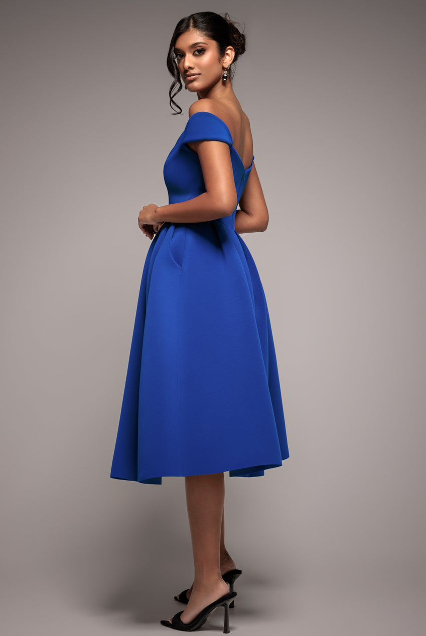 Scuba Foam Skater Midi Dress - Royal Blue by Goddiva