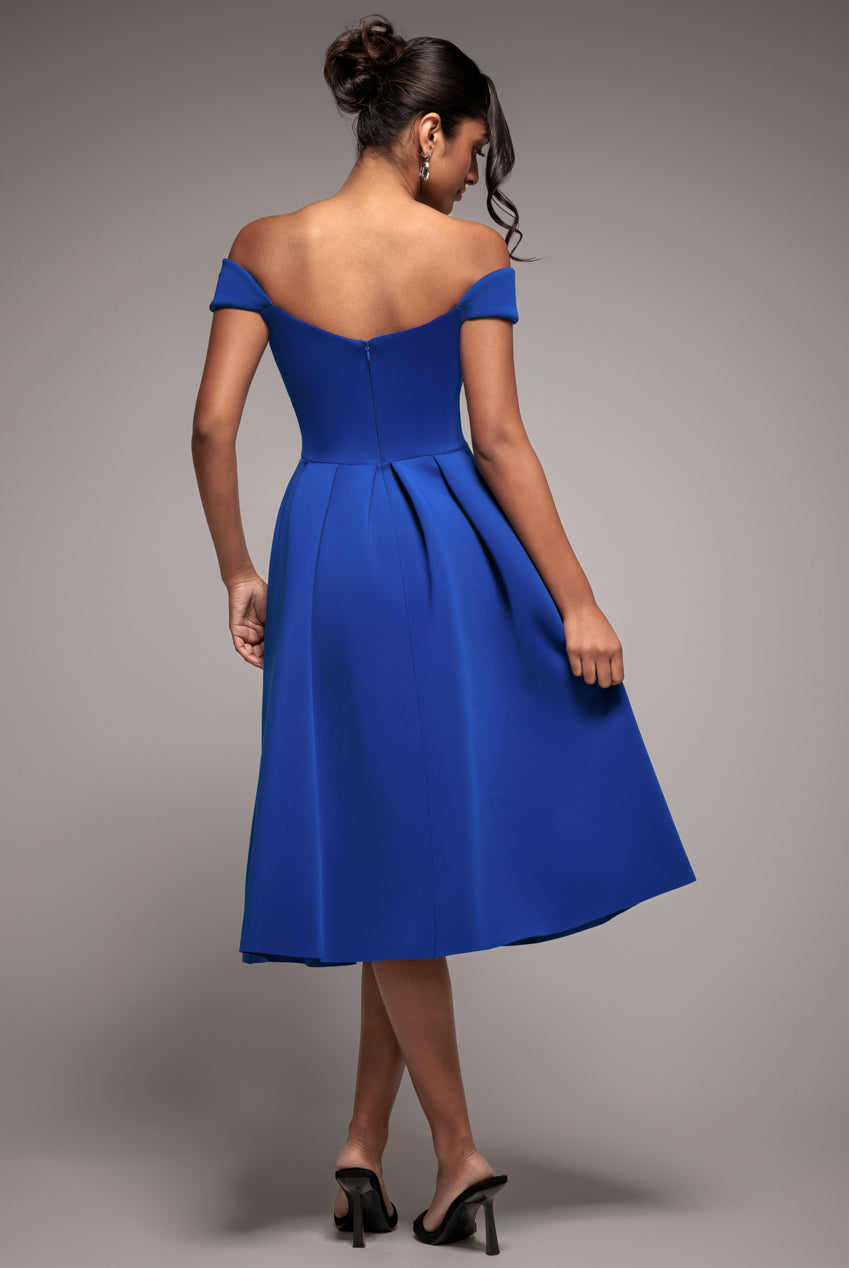 Scuba Foam Skater Midi Dress - Royal Blue by Goddiva