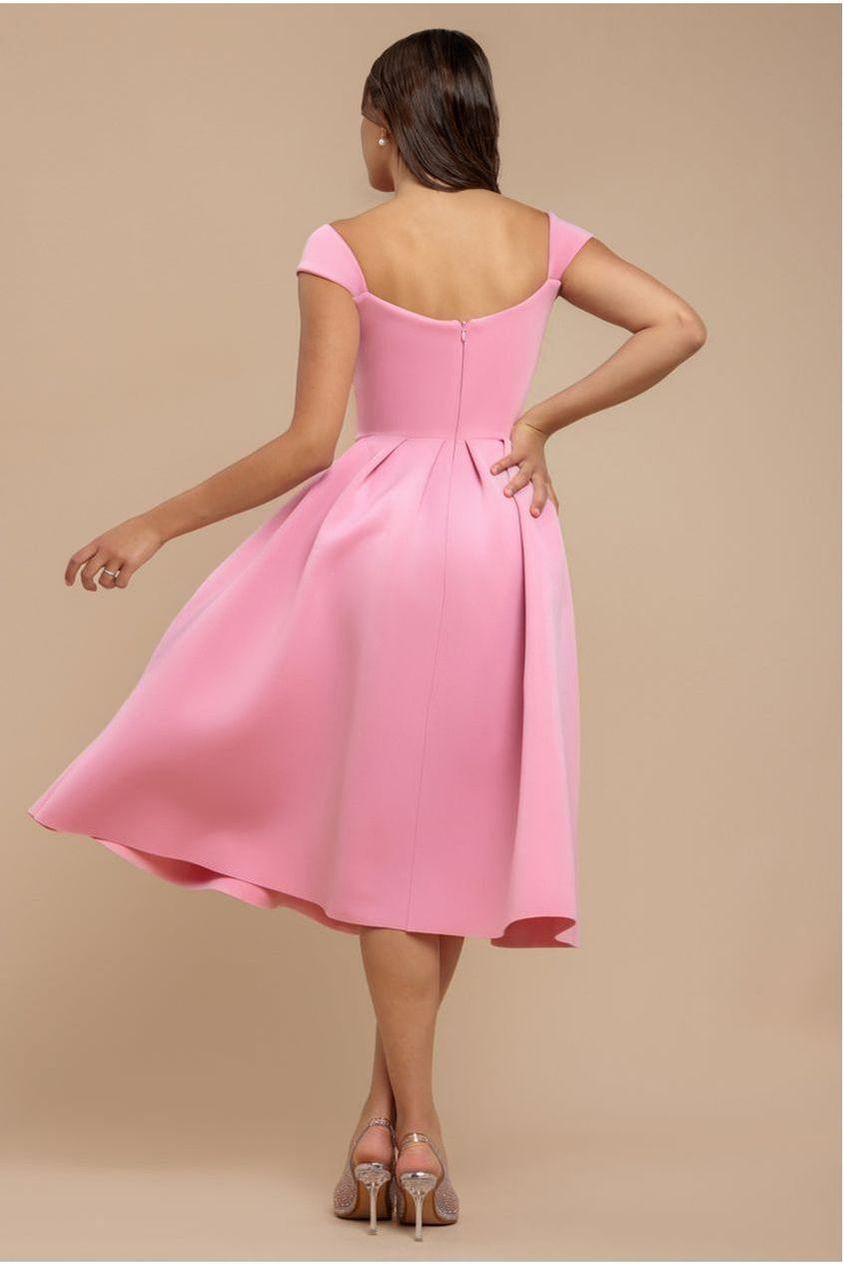 Scuba Foam Skater Midi Dress - Blush Pink by Goddiva