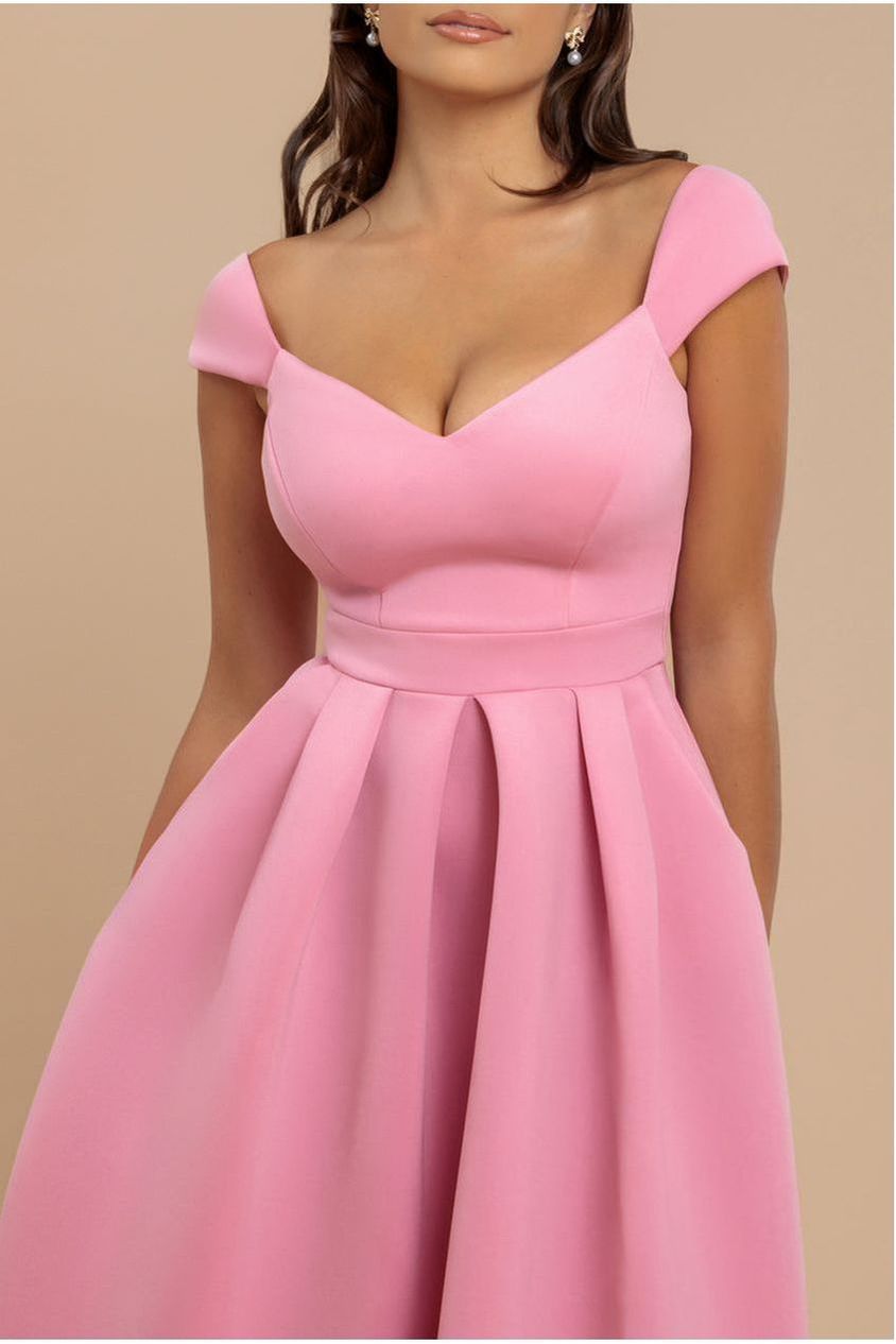 Scuba Foam Skater Midi Dress - Blush Pink by Goddiva