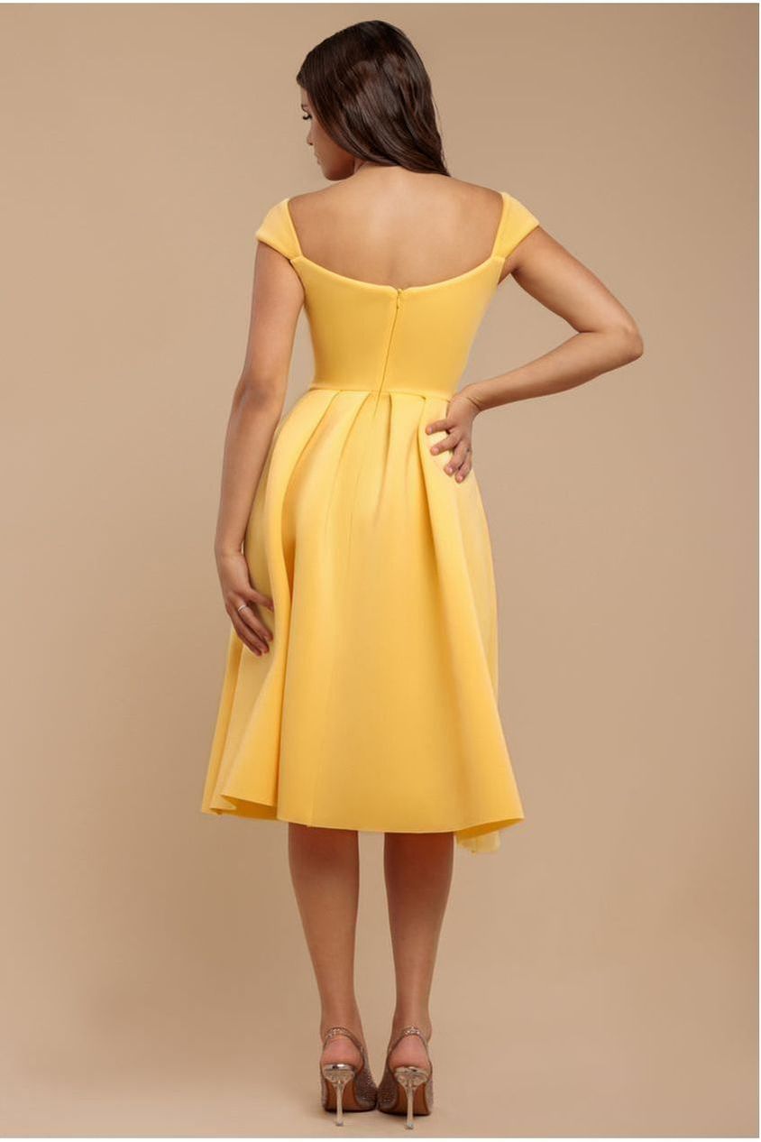 Scuba Foam Skater Midi Dress - Lemon by Goddiva
