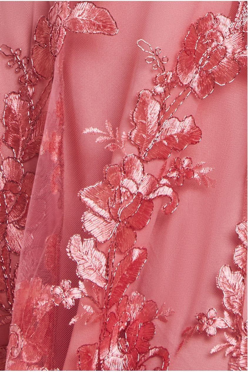 Scalloped Neck Embroidered Lace High Low Midi Dress - Coral by Goddiva