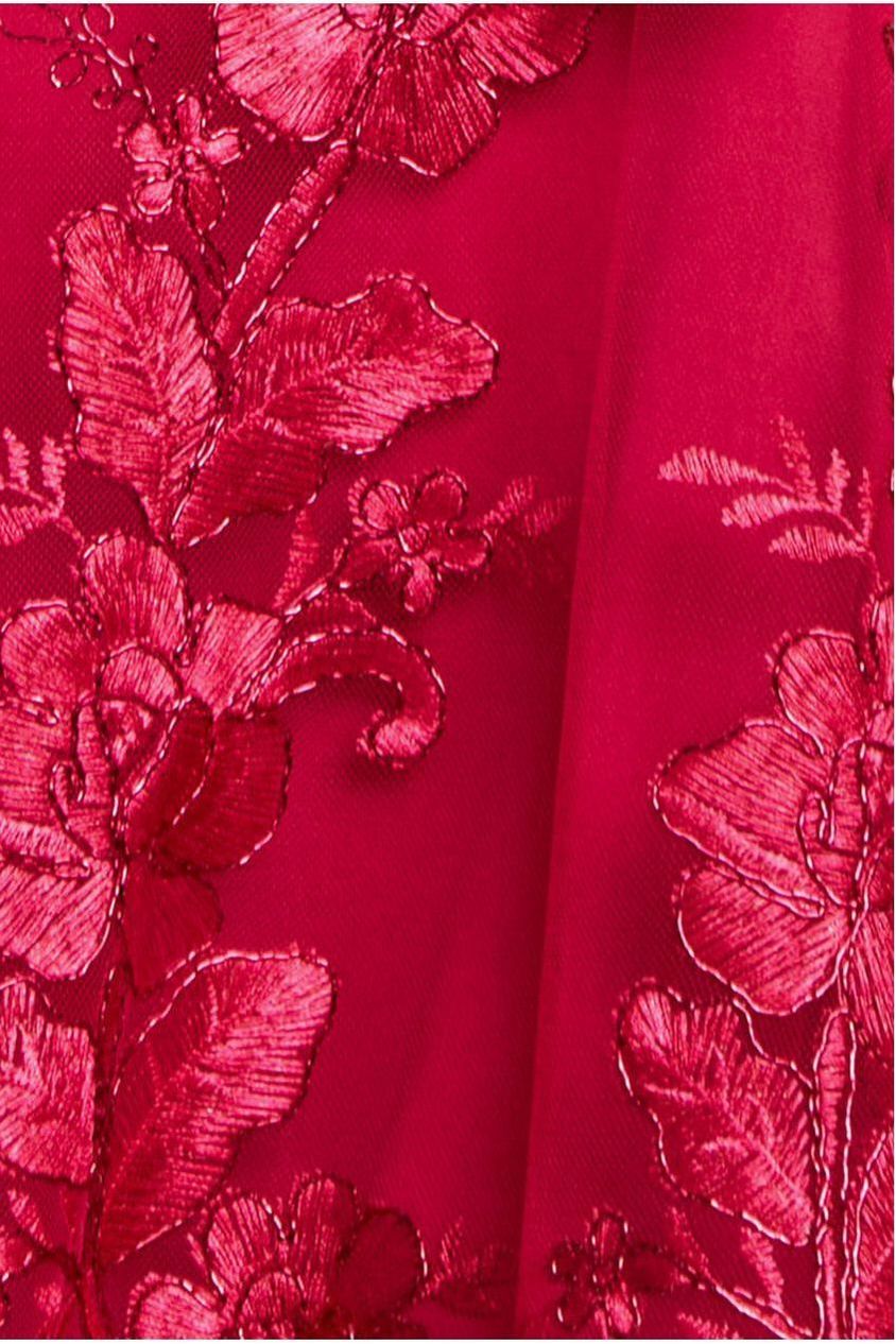 Scalloped Neck Embroidered Lace High Low Midi Dress - Magenta by Goddiva