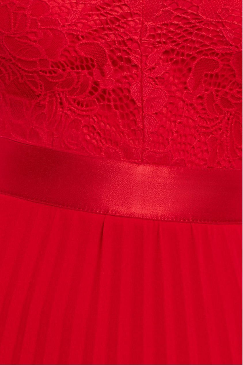 Scalloped Lace Bodice Pleated Chiffon A Line Maxi Dress - Red by Goddiva