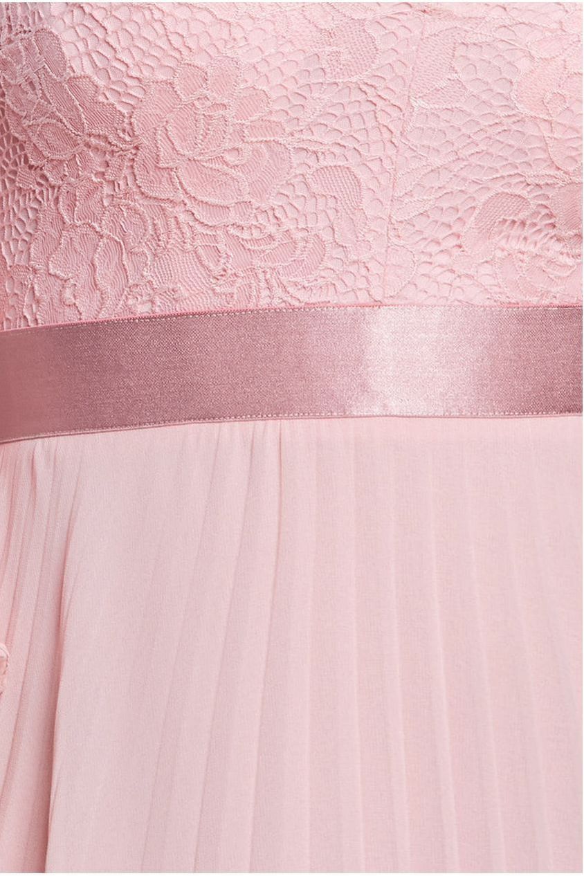 Scalloped Lace Bodice Pleated Chiffon A Line Maxi Dress - Blush Pink by Goddiva