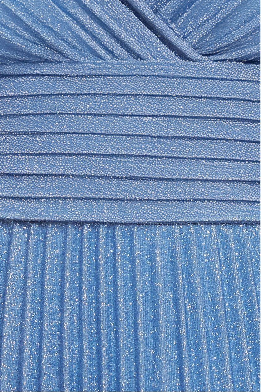 Sleeveless Pleated A Line Lurex Maxi Dress - Blue by Goddiva
