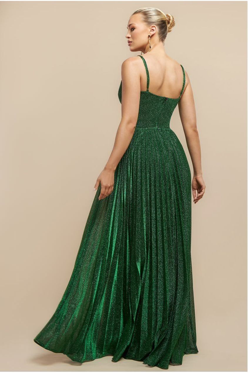Sleeveless Pleated A Line Lurex Maxi Dress - Emerald Green by Goddiva