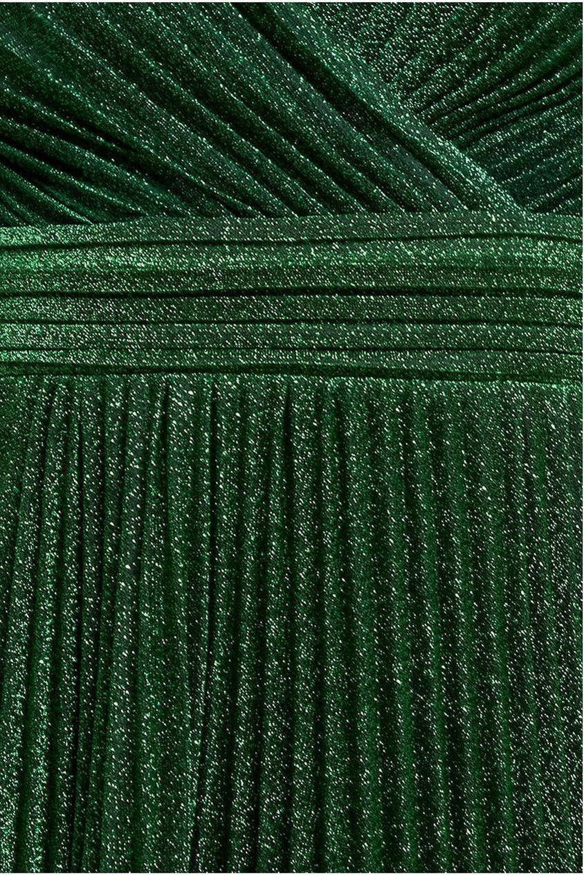 Sleeveless Pleated A Line Lurex Maxi Dress - Emerald Green by Goddiva