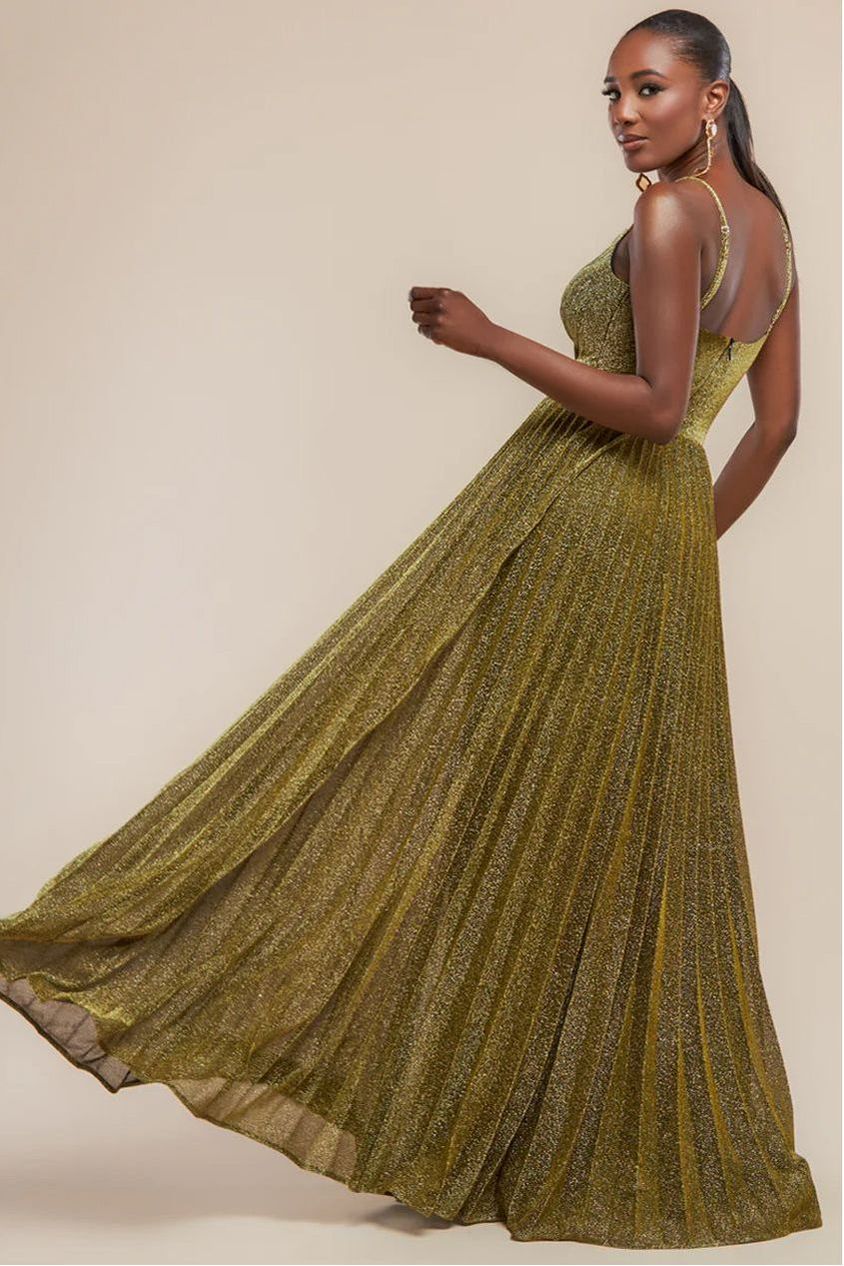 Sleeveless Pleated A Line Lurex Maxi Dress - Gold by Goddiva