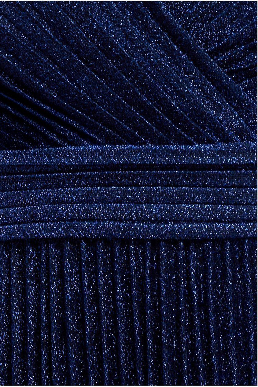Sleeveless Pleated A Line Lurex Maxi Dress - Navy Blue by Goddiva