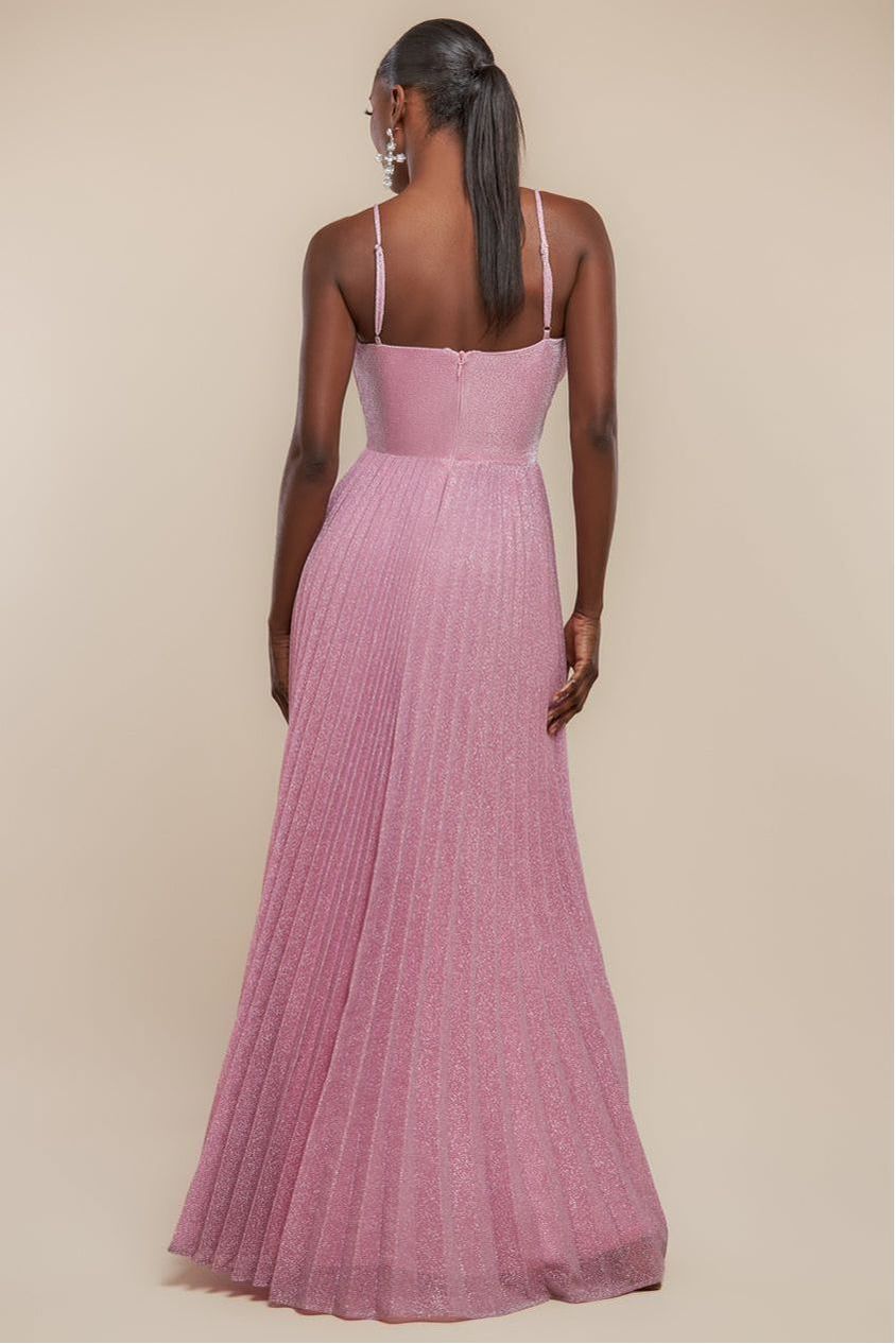 Sleeveless Pleated A Line Lurex Maxi Dress - Pink by Goddiva