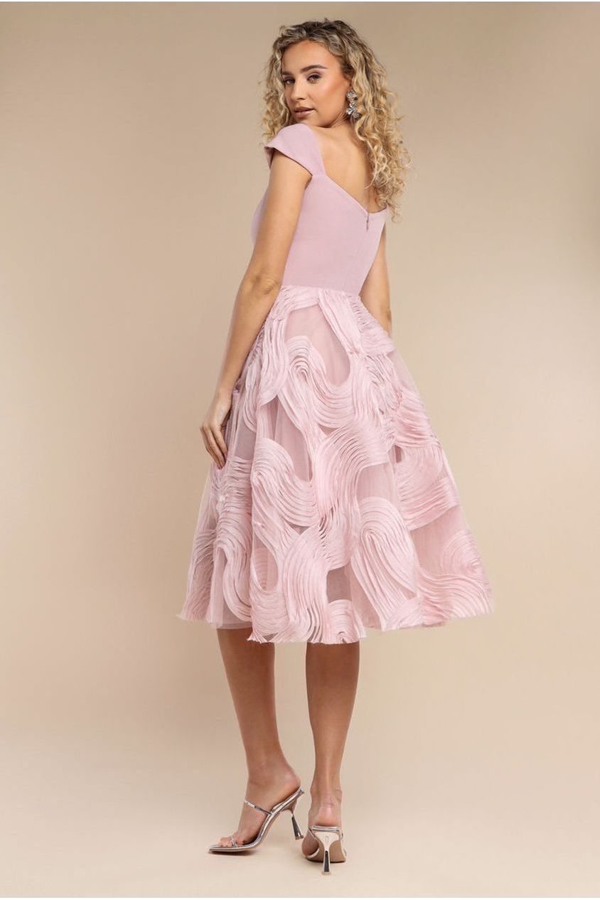 Scuba & Textured Chiffon A Line Midi Dress - Blush Pink by Goddiva