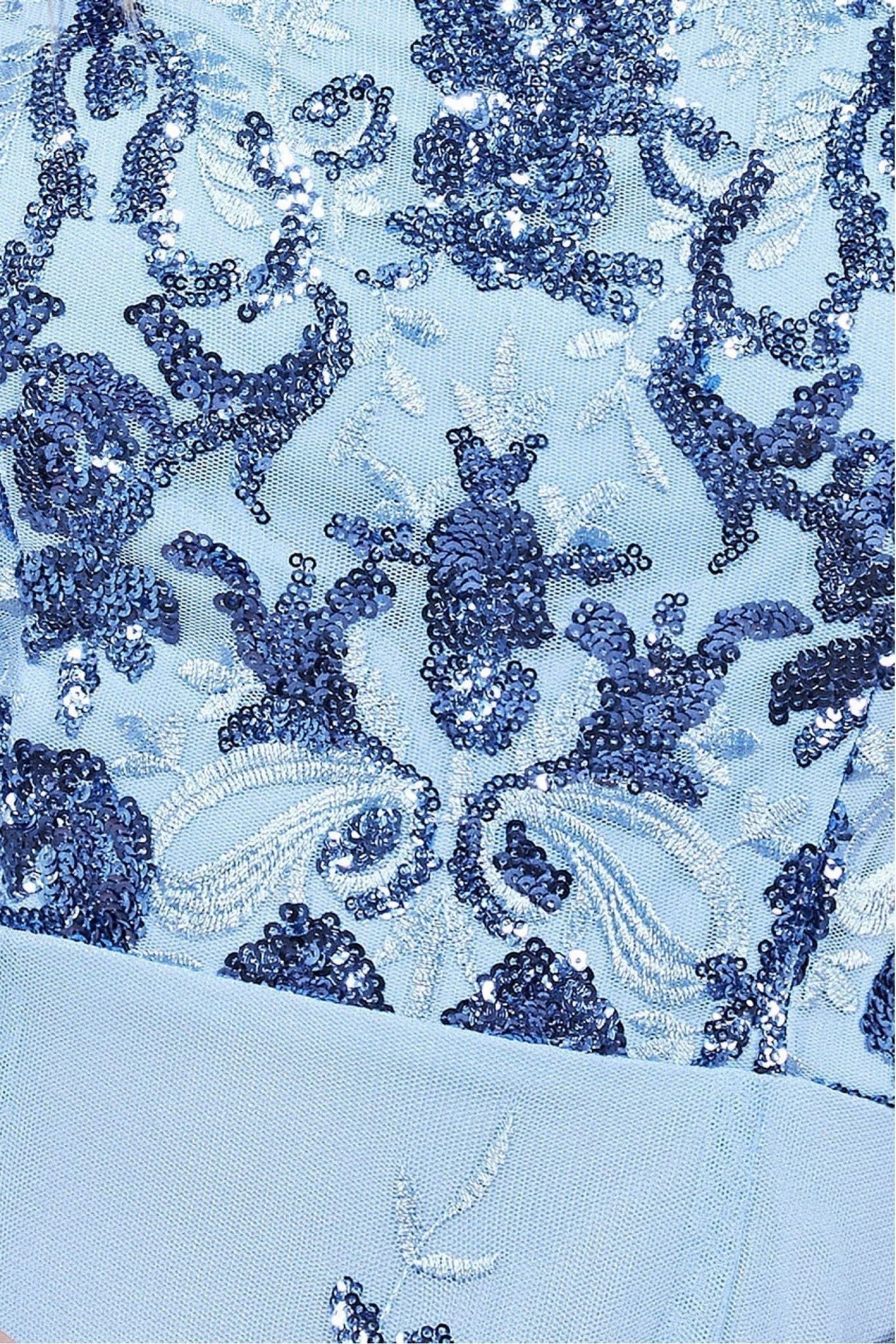 Bardot Sequin & Lace High Low Midi - Powderblue by Goddiva