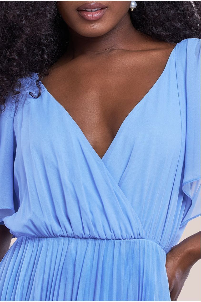 Wavy Ombre A-Line Chiffon Maxi Dress - Blue by Goddiva