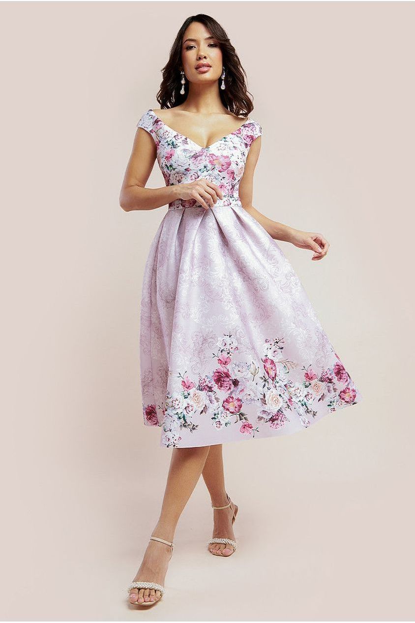 Sweetheart Floral Midi Dress - Blush by Goddiva