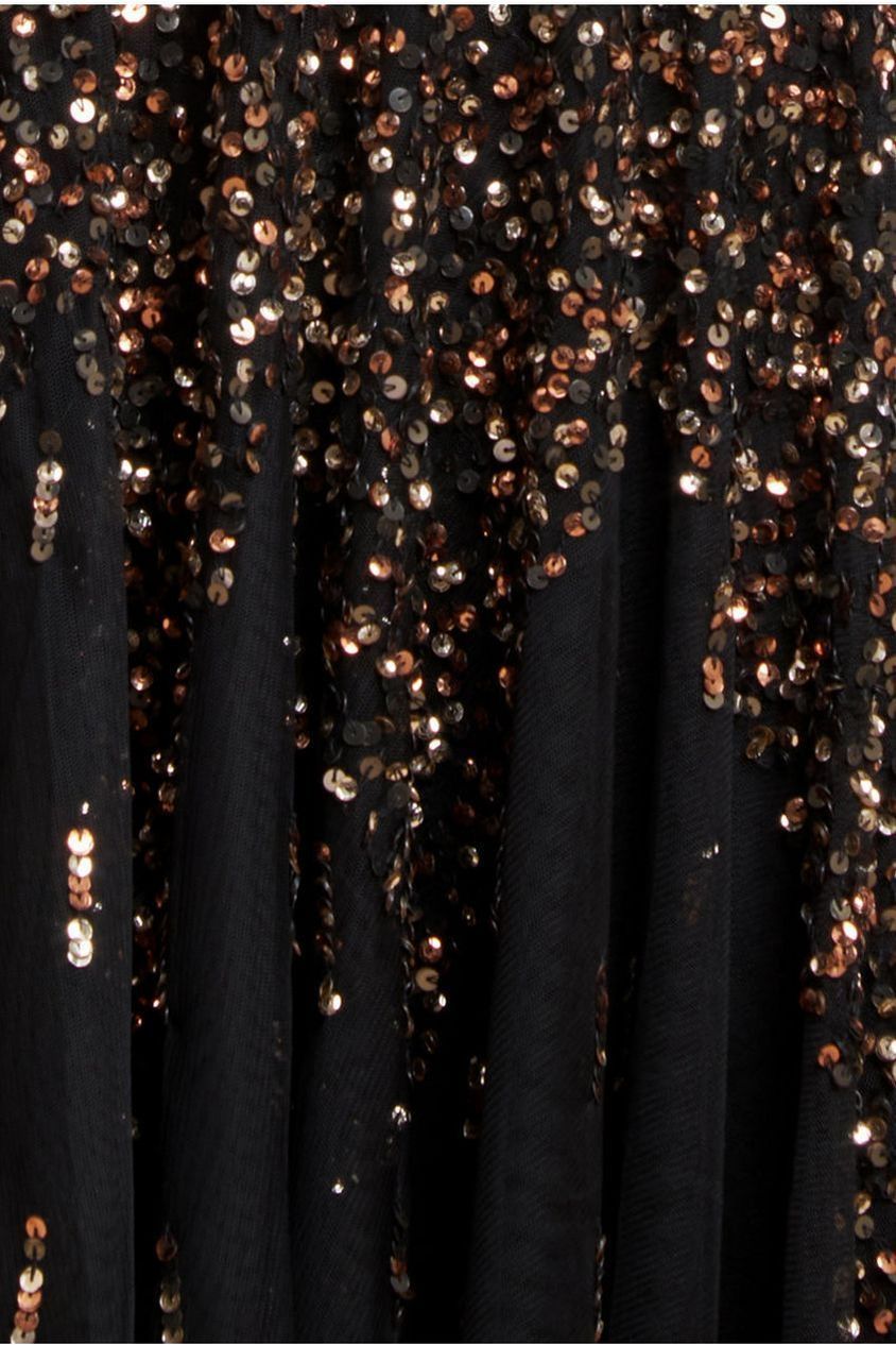 Sunray Hand Embellished Sequin A-Line Sleeveless Maxi Dress - Black by Goddiva