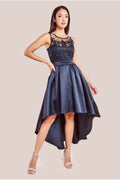 Sequin & Satin Dipped Hem Midi Dress - Black by Goddiva