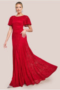 Flutter Sleeve Lace A-Line Maxi Dress - Red by Goddiva