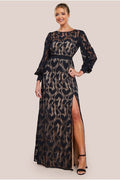 Lace Front Split Long Sleeve Maxi Dress - Black by Goddiva