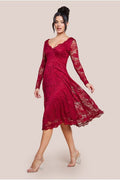 Scalloped Lace A-line Midi Dress - Wine by Goddiva