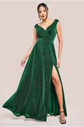Crossover Lurex Glitter Maxi Dress - Emerald by Goddiva