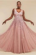 Sunray Hand Embellished Sequin A-Line Sleeveless Maxi Dress - Blush Pink by Goddiva