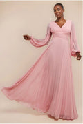 Balloon Sleeve Chiffon Maxi Dress - Blush Pink by Goddiva