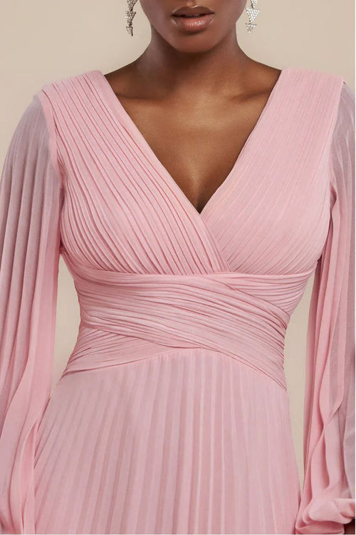 Balloon Sleeve Chiffon Maxi Dress - Blush Pink by Goddiva