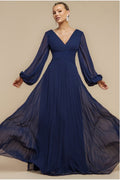 Balloon Sleeve Chiffon Maxi Dress - Navy Blue by Goddiva