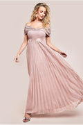Bardot Pleated Skirt Maxi Dress - Blush by Goddiva