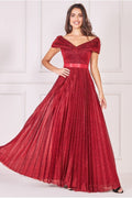 Bardot Pleated Skirt Maxi Dress - Wine by Goddiva