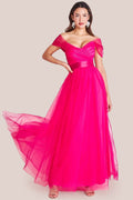 Off The Shoulder Princess Maxi Dress - Hot Pink by Goddiva