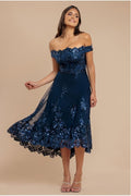 Bardot Sequin & Lace High Low Midi - Navy by Goddiva