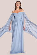 Chiffon Off The Shoulder Maxi With Cape Sleeves - Blue by Goddiva