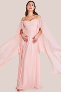 Chiffon Off The Shoulder Maxi With Cape Sleeves  - Blush by Goddiva