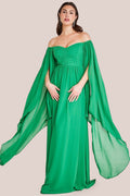 Chiffon Off The Shoulder Maxi With Cape Sleeves - Green by Goddiva