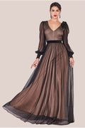 Corsage V-Neck Dobby Mesh Maxi - Black by Goddiva