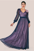 Corsage V-Neck Dobby Mesh Maxi - Blue by Goddiva