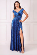 Ice Velvet Bardot Wrap Maxi - Navy by Goddiva