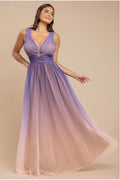 Sleeveless Ombre Pleated A-Line Maxi Dress - Lilac Ombre by Goddiva
