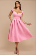 Scuba Foam Skater Midi Dress - Blush Pink by Goddiva