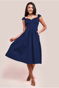 Scuba Foam Skater Midi Dress - Navy by Goddiva